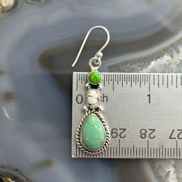 Sterling Silver Southwestern Style Multistone Dangle Earrings For Women #13 - Picture 9 of 10